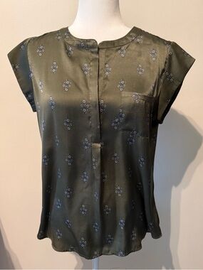 Liz Claiborne Olive Bronze Blouse with Floral Pattern